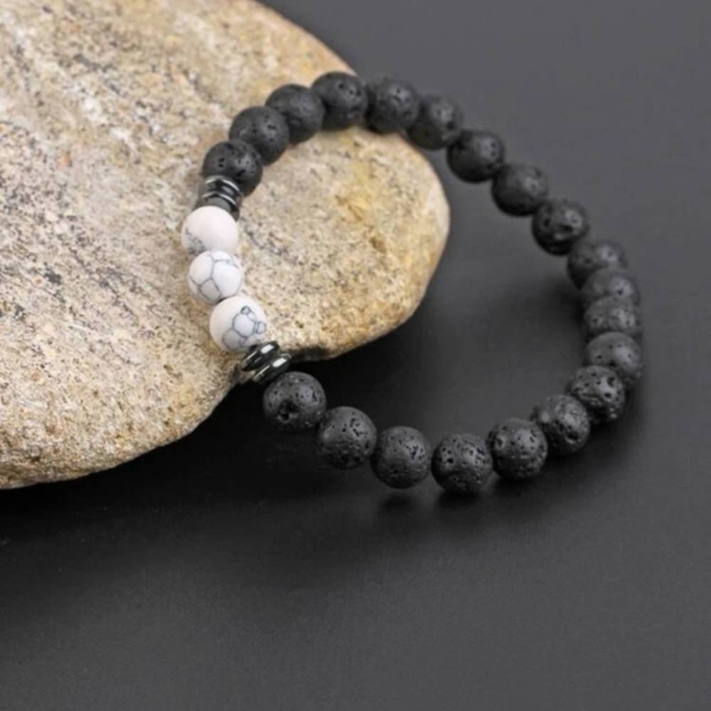 Beaded Bracelet Stretch B&W Stone - Picture 3 of 6